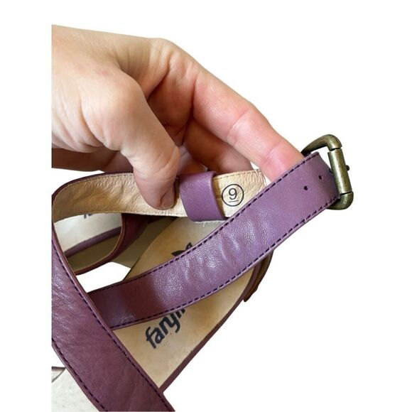 Farylrobin Anthropologie Chunky Wooden Heel Sandals size 9 Purple Leather - Picture 5 of 12
